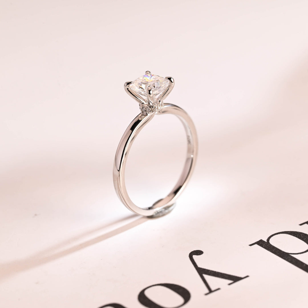 1.0ct-2.0ct Cushion Cut Lab Grown Diamond Hidden Halo Engagement Ring