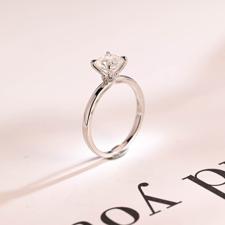 1.0ct-2.0ct Cushion Cut Lab Grown Diamond Hidden Halo Engagement Ring