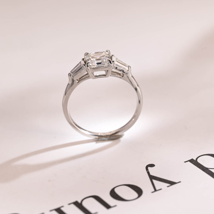1.0ct-2.0ct Asscher Cut Lab Grown Diamond Three Stone Engagement Ring
