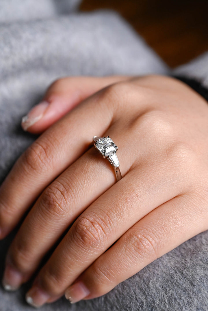 1.0ct-2.0ct Asscher Cut Lab Grown Diamond Three Stone Engagement Ring