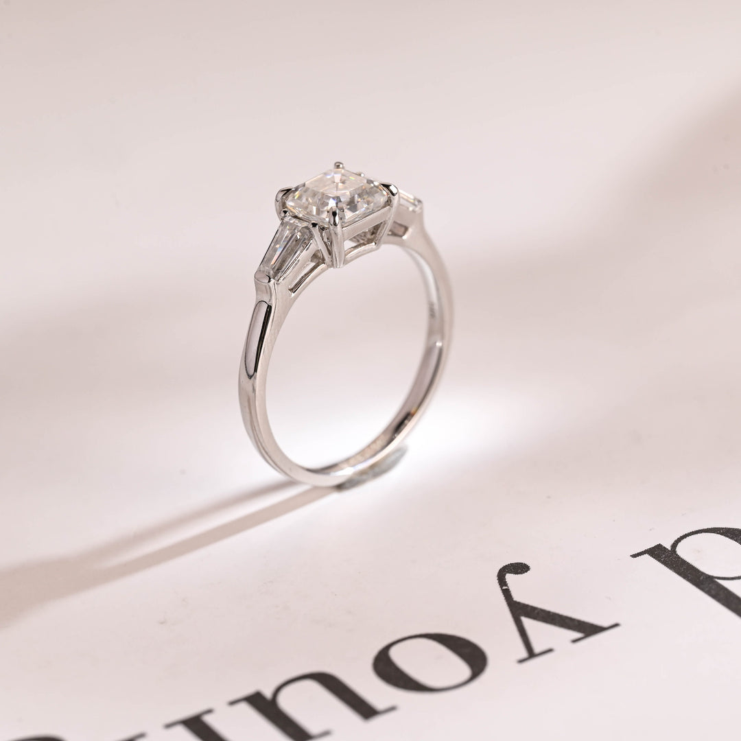 1.0ct-2.0ct Asscher Cut Lab Grown Diamond Three Stone Engagement Ring