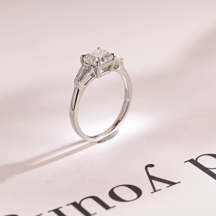 1.0ct-2.0ct Asscher Cut Lab Grown Diamond Three Stone Engagement Ring