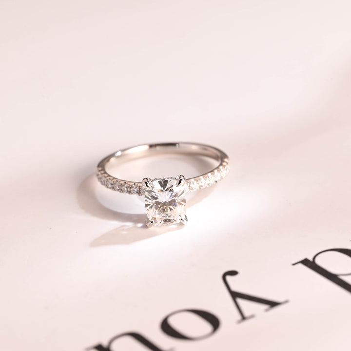 1.50ct-2.50ct Cushion Cut Lab Grown Diamond Hidden Halo Engagement Ring