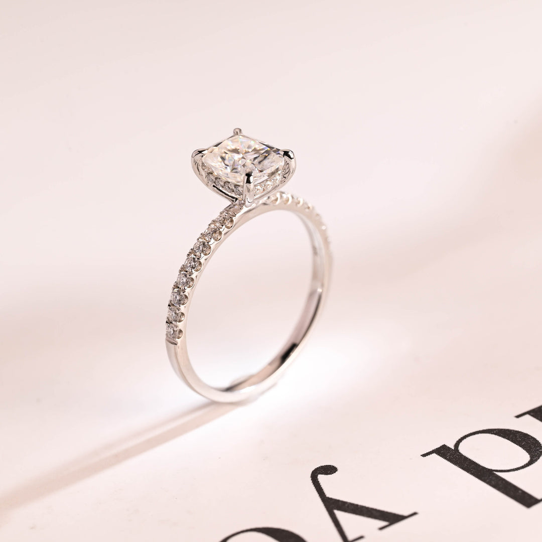 1.50ct-2.50ct Cushion Cut Lab Grown Diamond Hidden Halo Engagement Ring