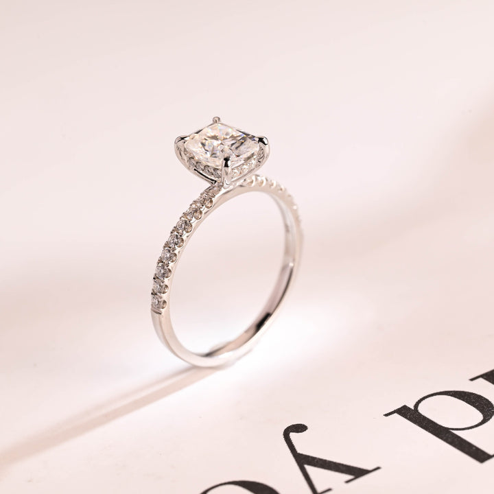 1.50ct-2.50ct Cushion Cut Lab Grown Diamond Hidden Halo Engagement Ring