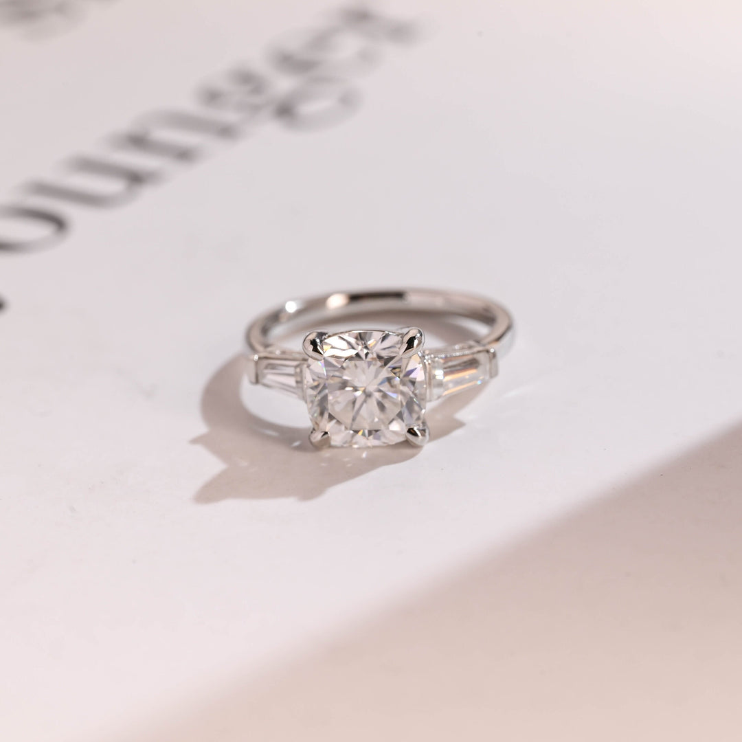 1.50ct-2.50ct Cushion Cut Lab Grown Diamond Three Stone Engagement Ring