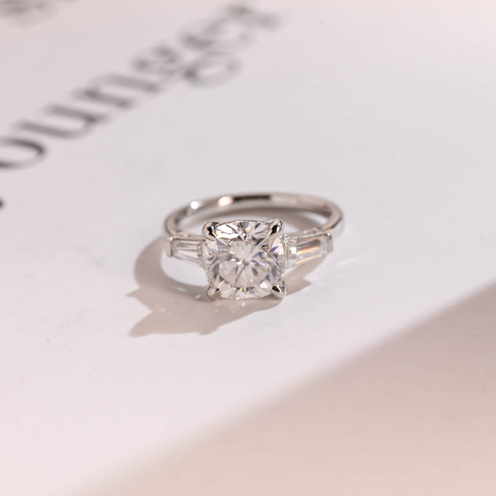 1.50ct-2.50ct Cushion Cut Lab Grown Diamond Three Stone Engagement Ring