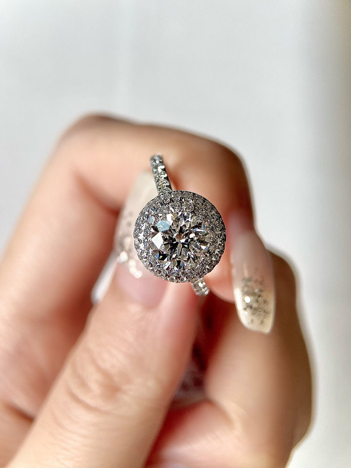 1.0ct-2.0ct Round Cut Lab Grown Double Halo Diamond Engagement Ring