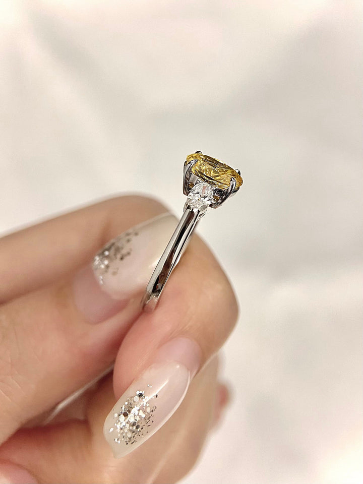 1.50ct-2.50ct Fancy Yellow Oval Cut Lab Grown Three Stone Diamond Engagement Ring