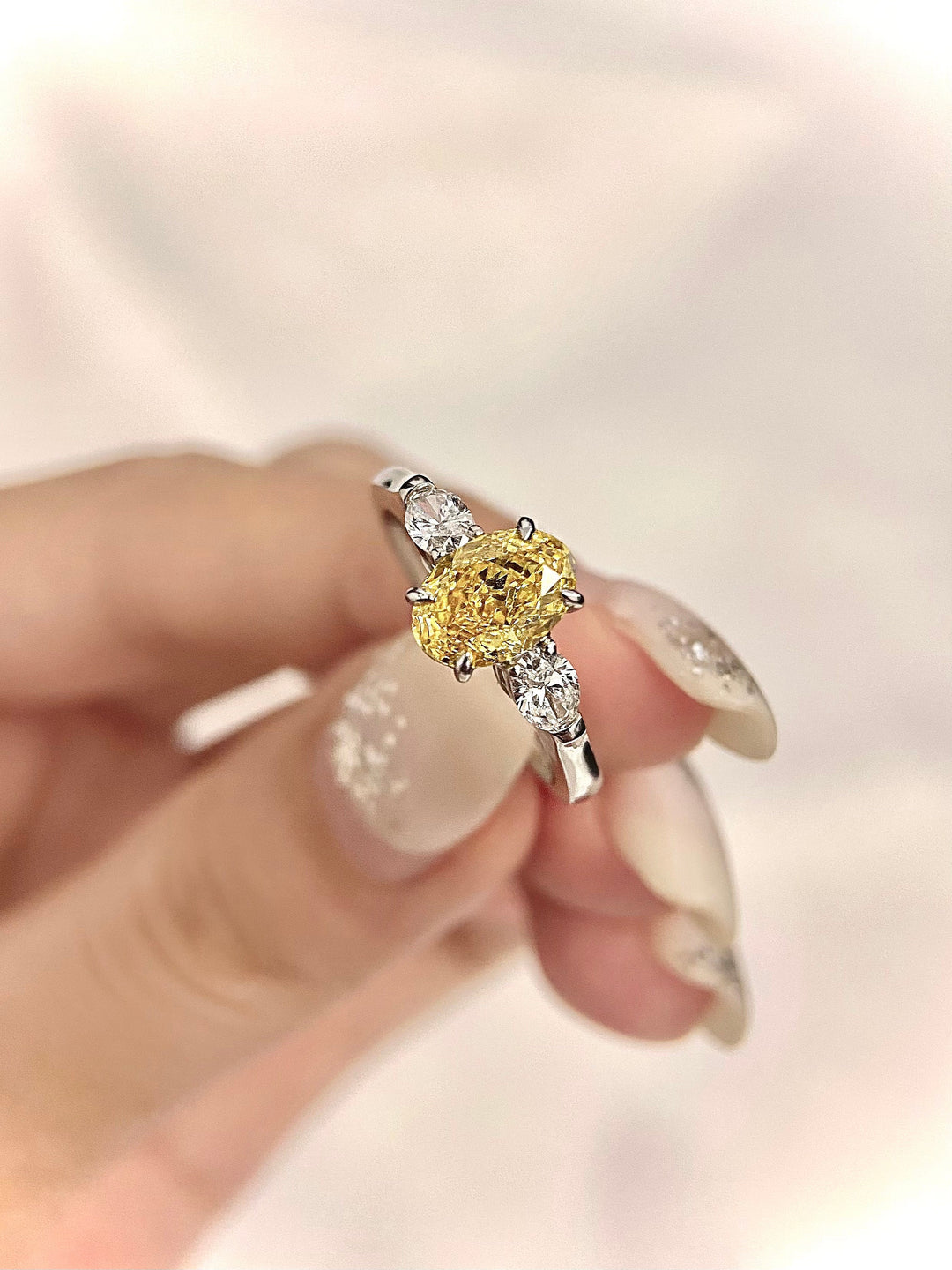 1.50ct-2.50ct Fancy Yellow Oval Cut Lab Grown Three Stone Diamond Engagement Ring