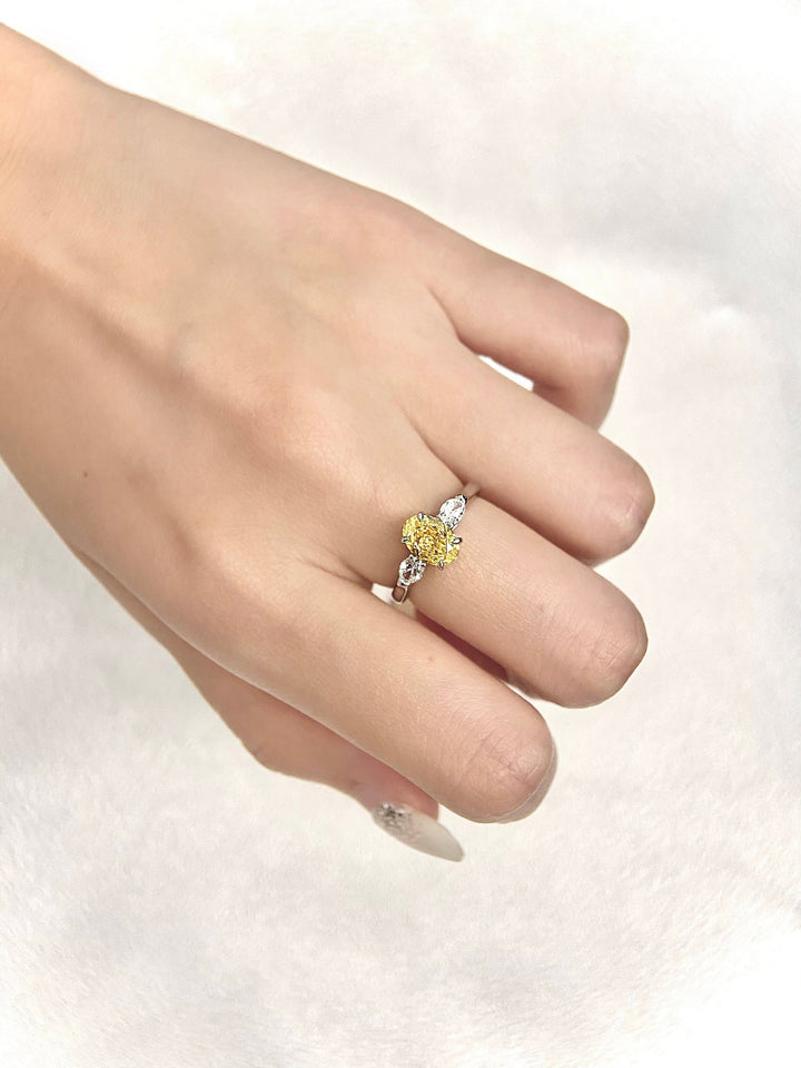 1.50ct-2.50ct Fancy Yellow Oval Cut Lab Grown Three Stone Diamond Engagement Ring