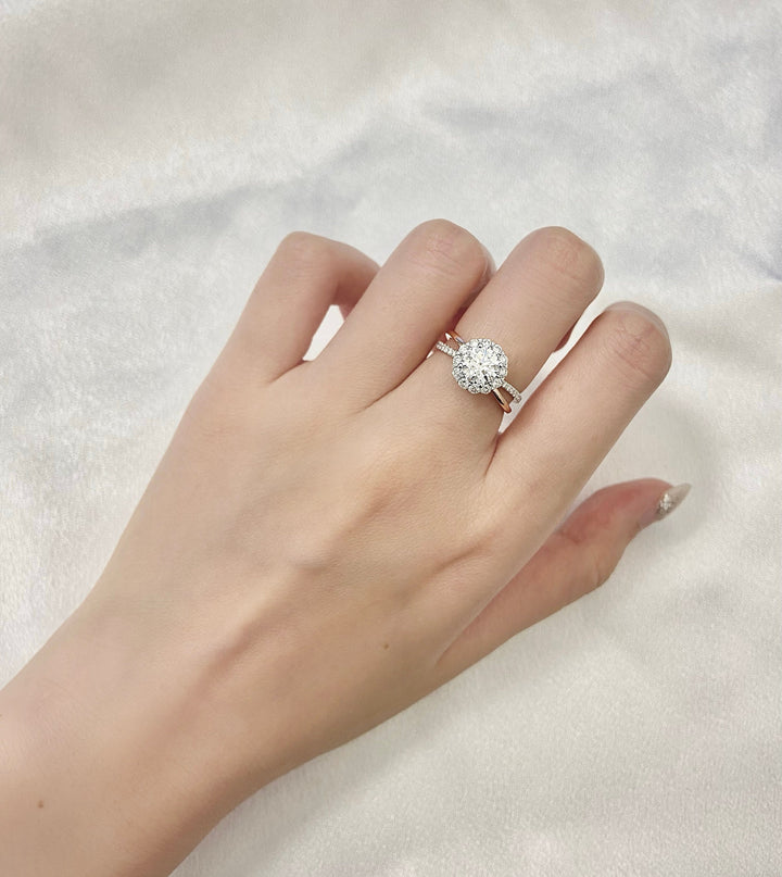 1.0ct-2.0ct Round Cut Lab Grown Halo Diamond Engagement Ring