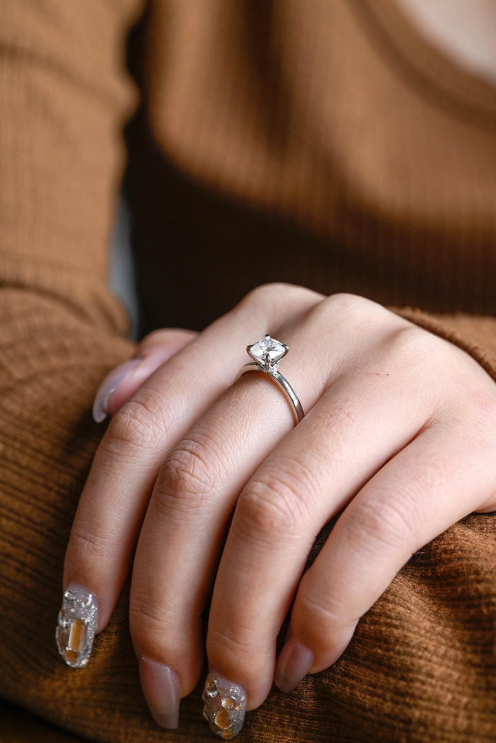 1.0ct-2.0ct Cushion Cut Lab Grown Diamond Hidden Halo Engagement Ring