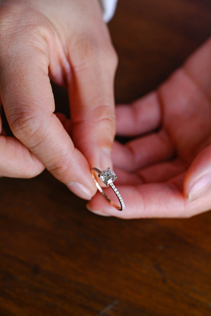 1.0ct-2.0ct Cushion Cut Lab Grown Diamond Pave Engagement Ring