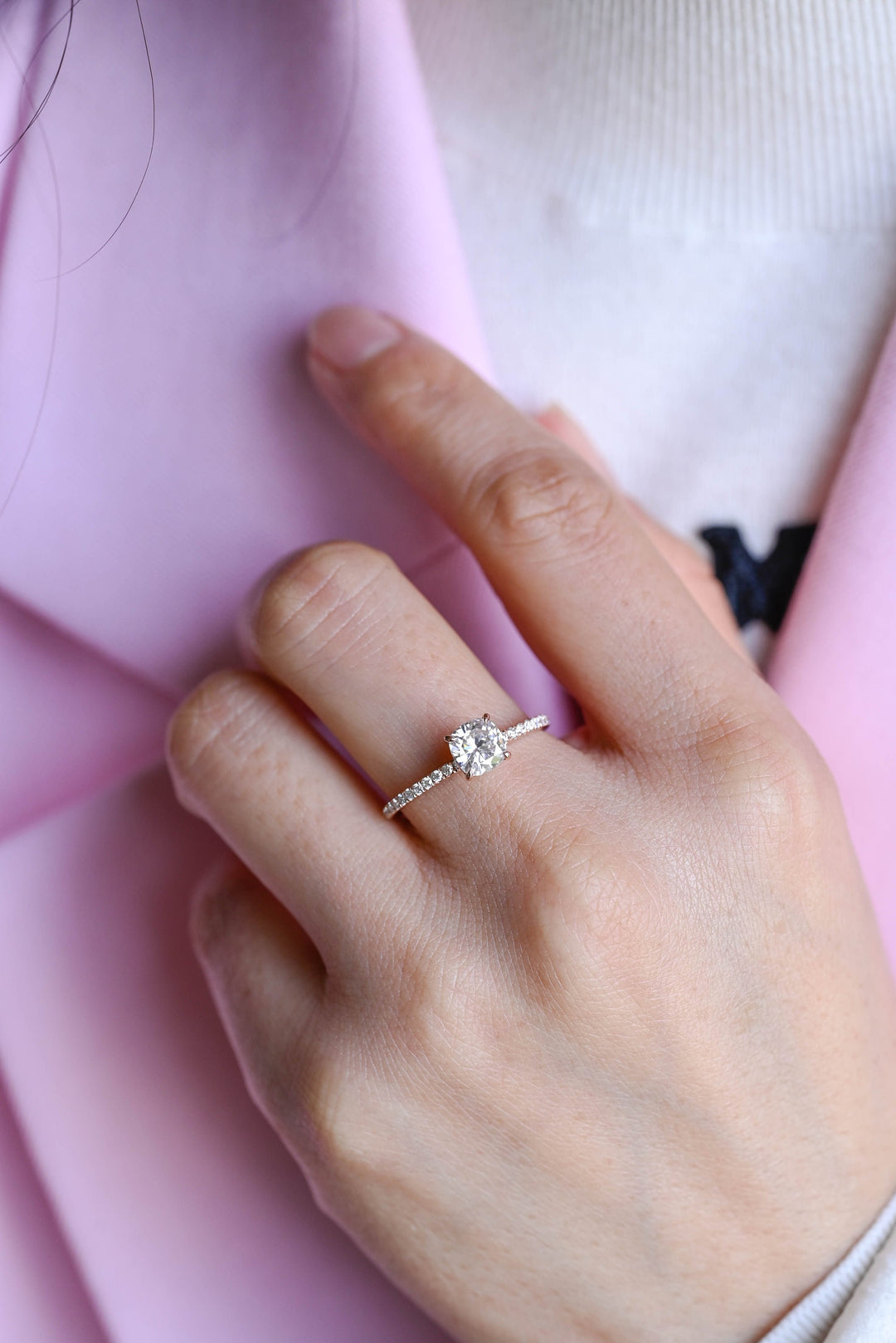 1.0ct-2.0ct Cushion Cut Lab Grown Diamond Pave Engagement Ring