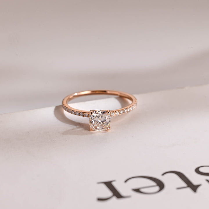 1.0ct-2.0ct Cushion Cut Lab Grown Diamond Pave Engagement Ring