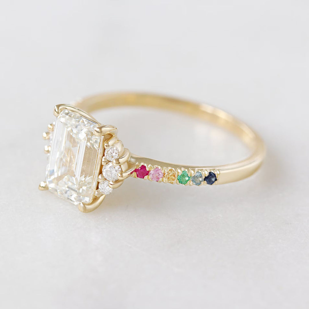 2.0CT Emerald Lab Grown Cluster Diamond Pave Engagement Ring