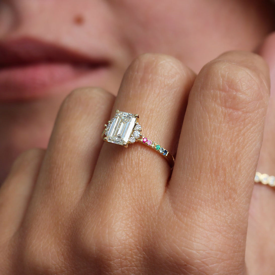 2.0CT Emerald Lab Grown Cluster Diamond Pave Engagement Ring