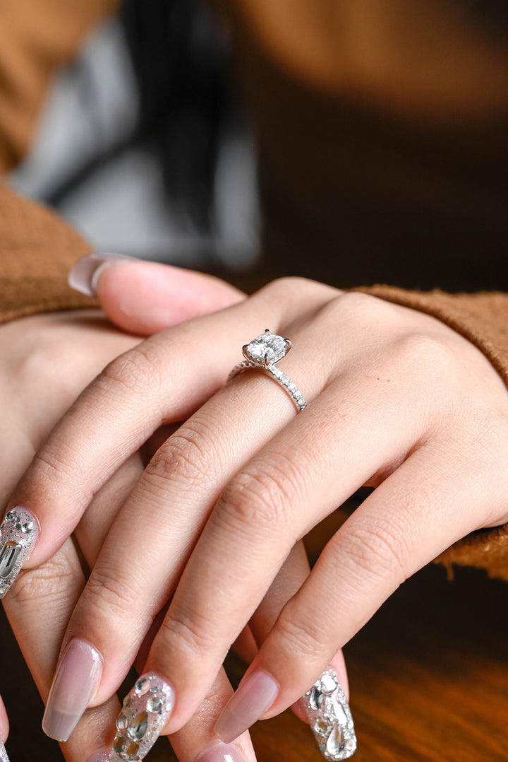 1.50ct-2.50ct Cushion Cut Lab Grown Diamond Hidden Halo Engagement Ring