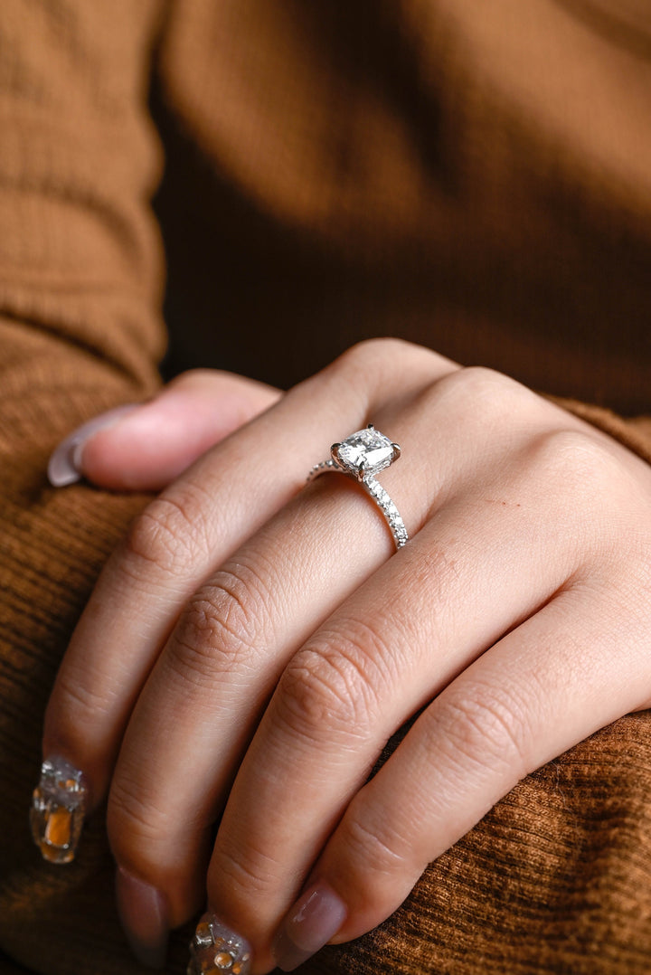 1.50ct-2.50ct Cushion Cut Lab Grown Diamond Hidden Halo Engagement Ring