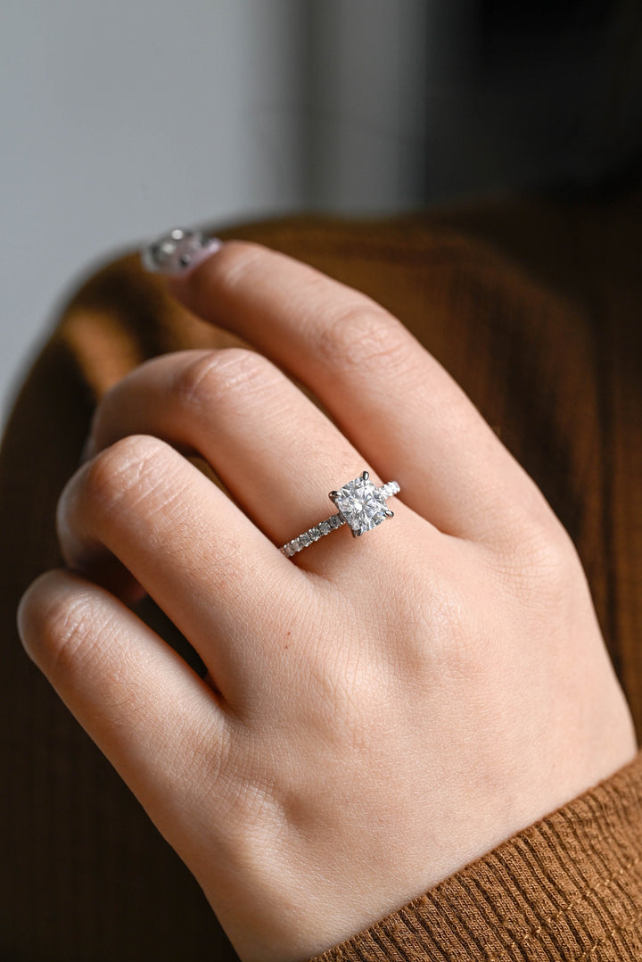 1.50ct-2.50ct Cushion Cut Lab Grown Diamond Hidden Halo Engagement Ring