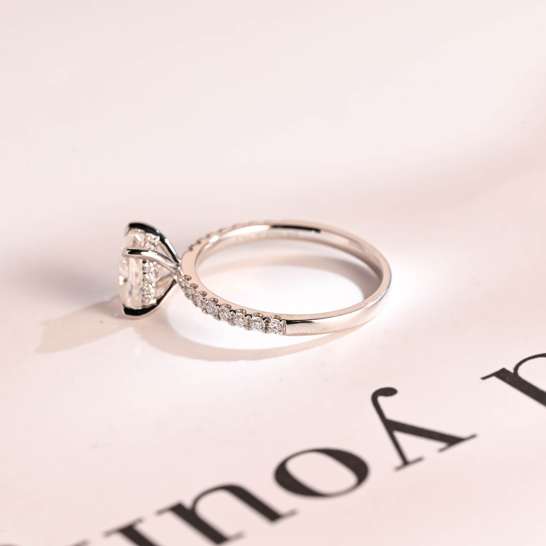 1.50ct-2.50ct Cushion Cut Lab Grown Diamond Hidden Halo Engagement Ring