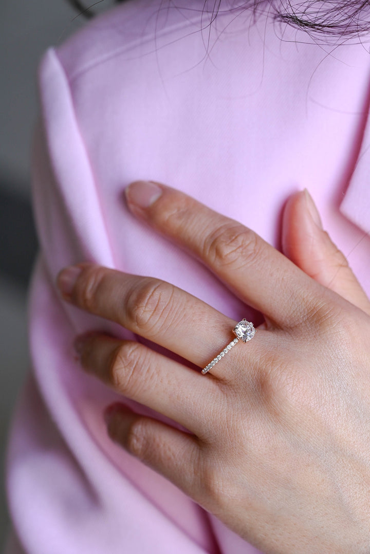 1.0ct-2.0ct Cushion Cut Lab Grown Diamond Pave Engagement Ring