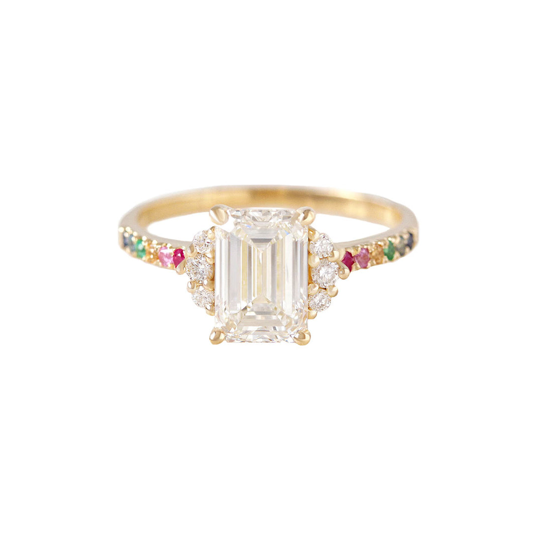2.0CT Emerald Lab Grown Cluster Diamond Pave Engagement Ring