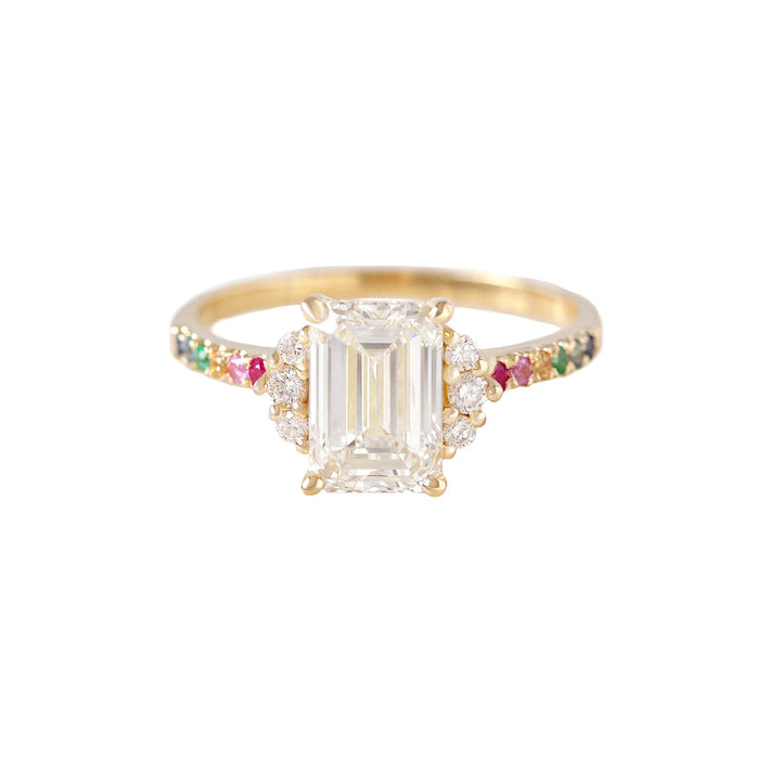 2.0CT Emerald Lab Grown Cluster Diamond Pave Engagement Ring