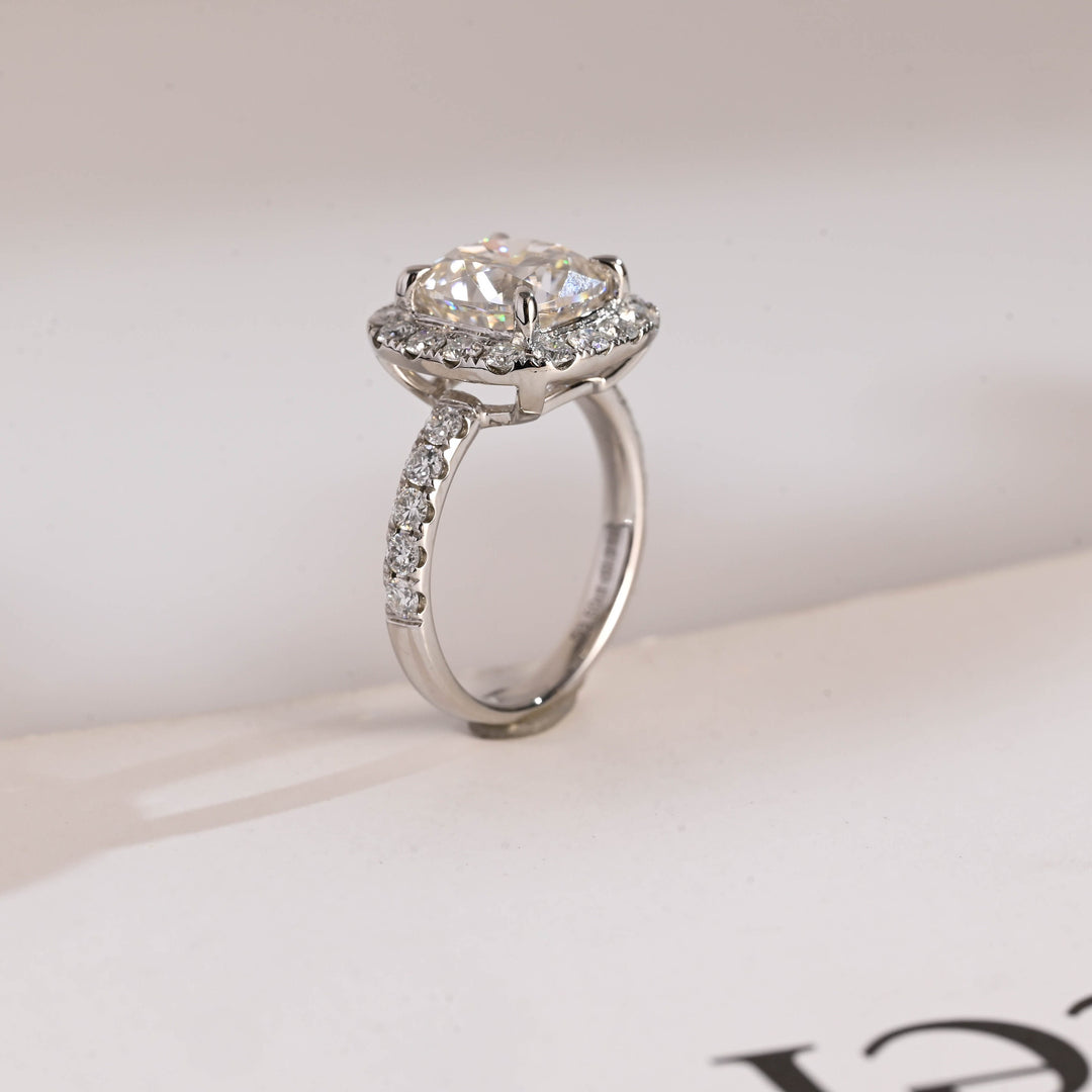 1.0ct-2.0ct Cushion Cut Lab Grown Diamond Halo Engagement Ring