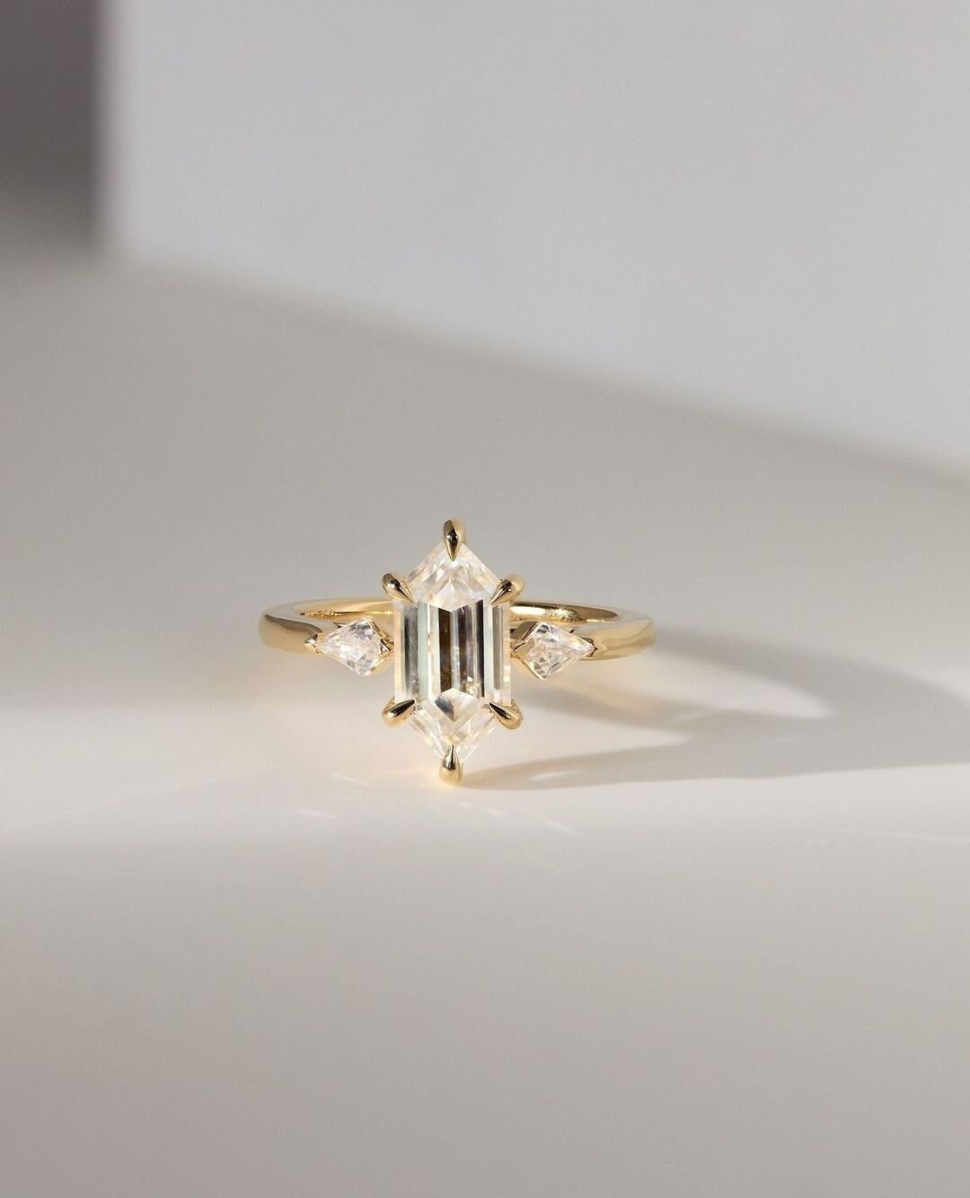 2.50CT Hexagon Shape Lab Grown Diamond E/VS1 Three Stone Engagement Ring