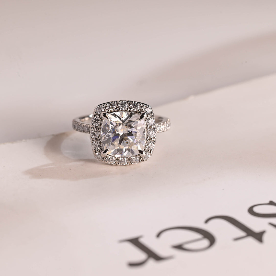 1.0ct-2.0ct Cushion Cut Lab Grown Diamond Halo Engagement Ring