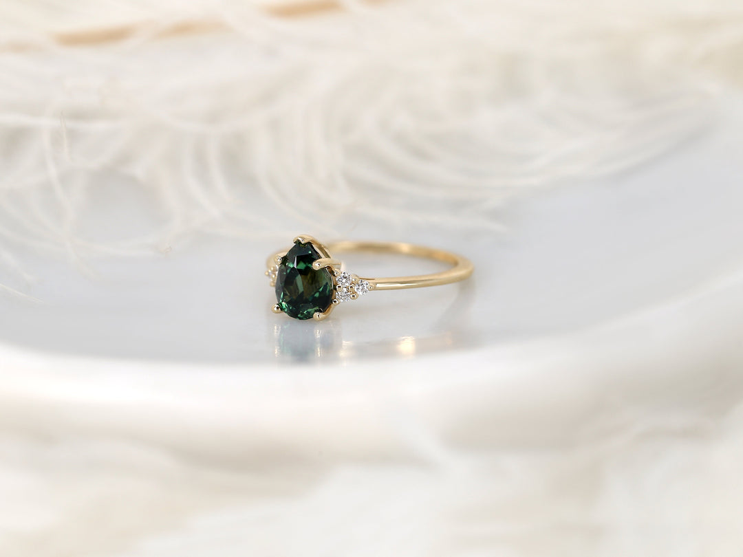 2.0CT Teal Sapphire Pear Cut Lab Grown Cluster Diamond Engagement Ring