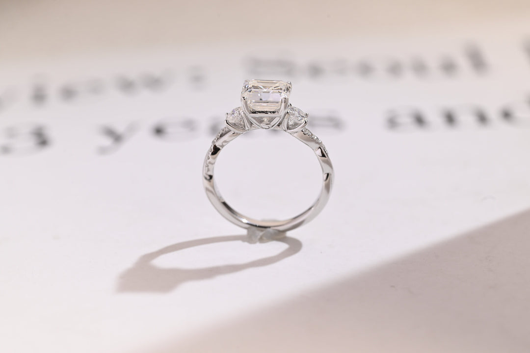 1.0ct-2.0ct Asscher Cut Lab Grown Diamond Three Stone Engagement Ring