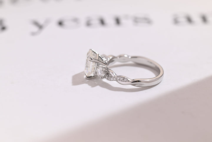 1.0ct-2.0ct Asscher Cut Lab Grown Diamond Three Stone Engagement Ring