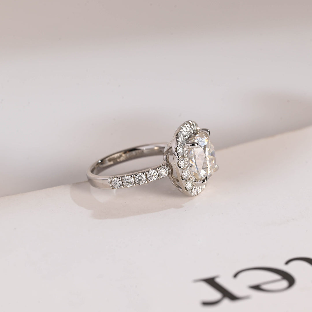1.0ct-2.0ct Cushion Cut Lab Grown Diamond Halo Engagement Ring