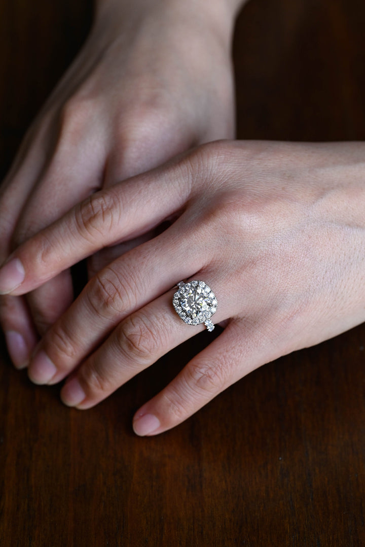1.0ct-2.0ct Cushion Cut Lab Grown Diamond Halo Engagement Ring
