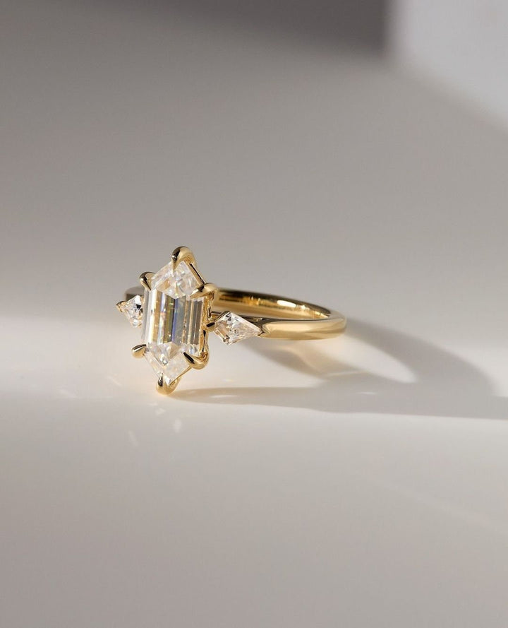 2.50CT Hexagon Shape Lab Grown Diamond E/VS1 Three Stone Engagement Ring