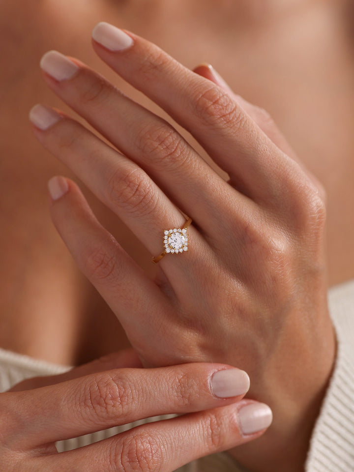 1.0ct-2.0ct Round Cut Lab Grown Diamond Halo Engagement Ring