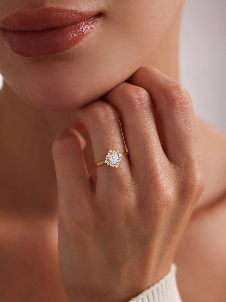 1.0ct-2.0ct Round Cut Lab Grown Diamond Halo Engagement Ring