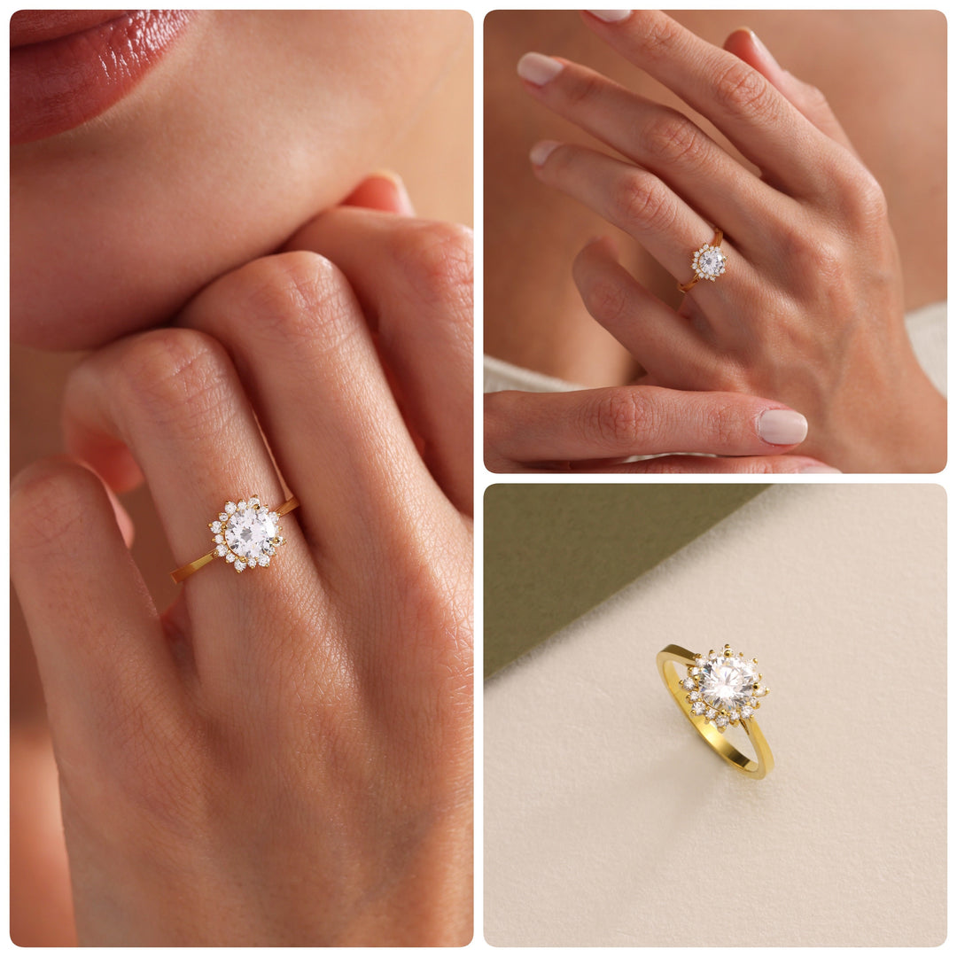 1.50ct-2.50ct Round Cut Lab Grown Diamond Unique Halo Engagement Ring