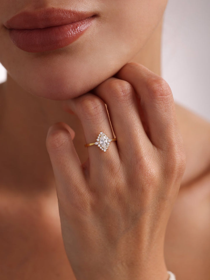 1.0ct-2.0ct Marquise Cut Lab Grown Diamond Cluster Halo Engagement Ring