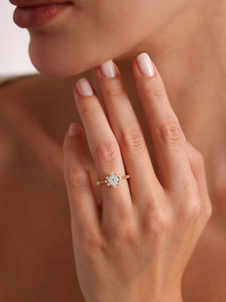 1.0ct-2.0ct Round Cut Lab Grown Diamond Cluster Engagement Ring