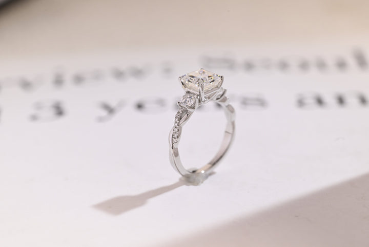 1.0ct-2.0ct Asscher Cut Lab Grown Diamond Three Stone Engagement Ring
