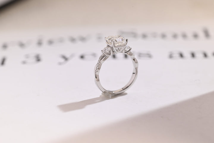 1.0ct-2.0ct Asscher Cut Lab Grown Diamond Three Stone Engagement Ring