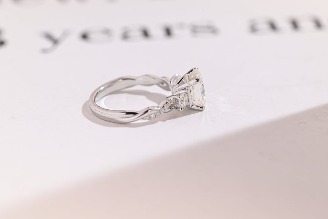 1.0ct-2.0ct Asscher Cut Lab Grown Diamond Three Stone Engagement Ring