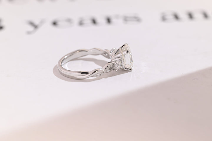 1.0ct-2.0ct Asscher Cut Lab Grown Diamond Three Stone Engagement Ring