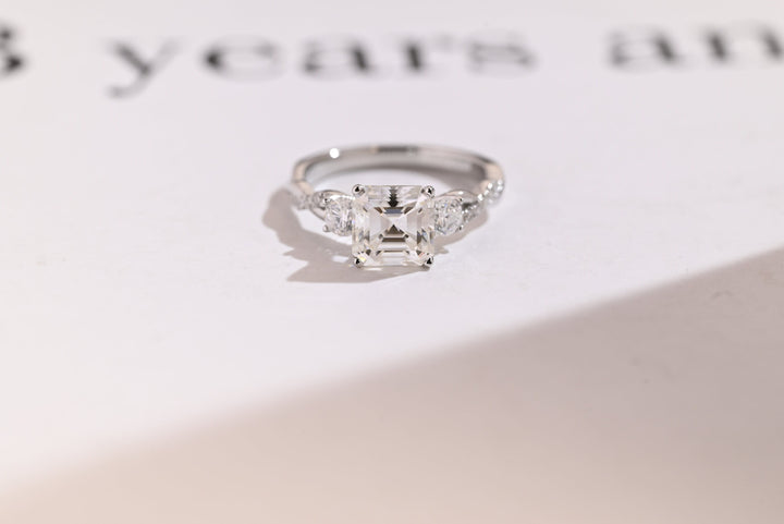 1.0ct-2.0ct Asscher Cut Lab Grown Diamond Three Stone Engagement Ring