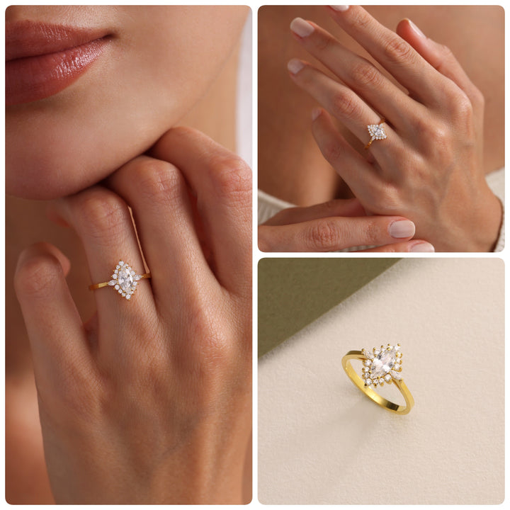 1.0ct-2.0ct Marquise Cut Lab Grown Diamond Cluster Halo Engagement Ring