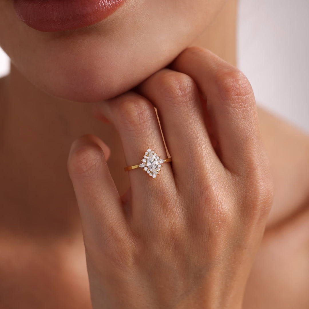 1.0ct-2.0ct Marquise Cut Lab Grown Diamond Cluster Halo Engagement Ring